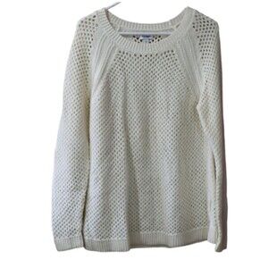 Old Navy White Open Knit Pullover Crewneck Sweater Large Lightweight Top
